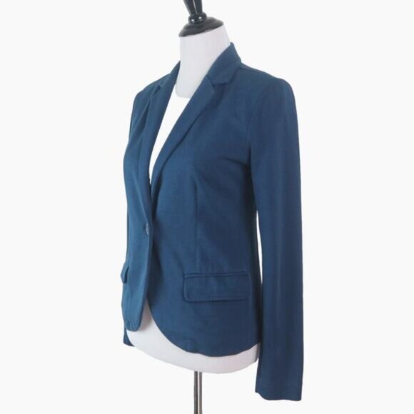 Garnet Hill Size 4 Cotton Jersey Knit One Button Blazer Navy Blue - Picture 2 of 12